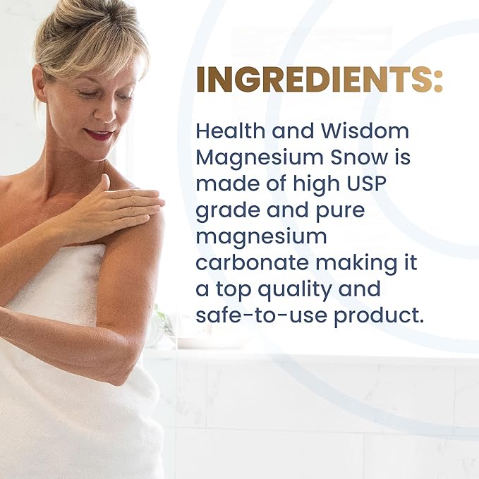 Heath and Wisdom Magnesium Snow - Magnesium Bath Soak, Magnesium Soak Bath, Magnesium Carbonate Powder, Magnesium for Bath, Calm Magnesium Powder, Magnesium Foot Soak, Magnesium for Skin - 2.65 Ounces