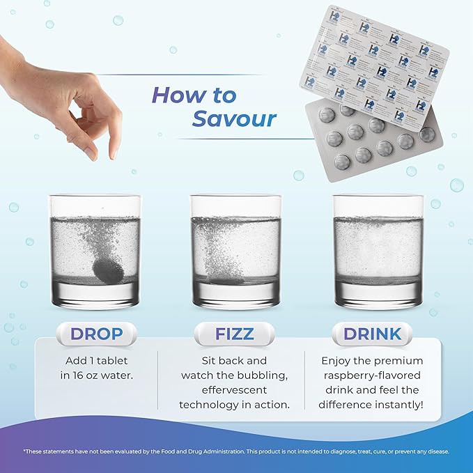 H2 Molecular Hydrogen Water Tablets with effervescent Technology for Healthy Hydration, Optimal Energy, and Metabolism Support; 8 PPM. (60, Raspberry)
