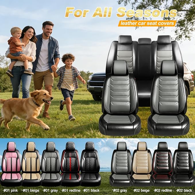 Fit RAV4 Car Seat Covers for Select Toyota RAV 4 2013-2026 /RAV4 Hybrid - Premium Full Coverage Leather, Waterproof & All Weather Seat Cushion Protector, Full Set, Black+Gray