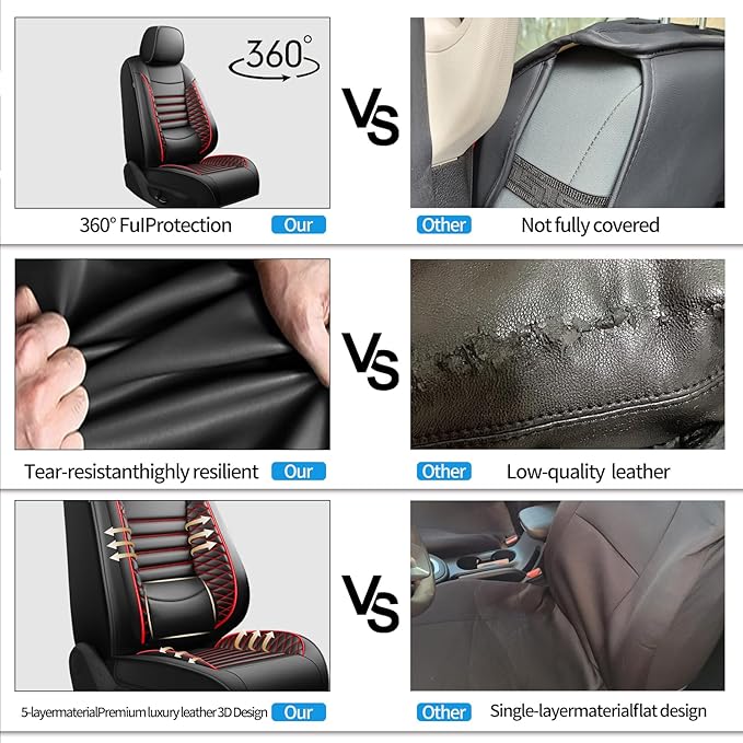 Fit Santa Cruz Car Seat Covers for Hyundai Santa Cruz 2022-2025 2026-Upgraded Premium Waterproof & Breathable Leather, Airbag Compatible, All-Weather Seat Cushion Protector (2 Front/Black+Red)