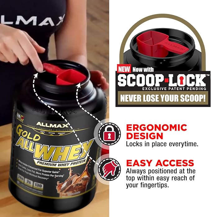 ALLMAX Nutrition - Gold ALLWHEY Protein Powder, Whey Protein Blend for Strength and Muscle Gains, Post Workout Recovery, Gluten Free, 24 Grams of Protein, Strawberry, 5 Pound