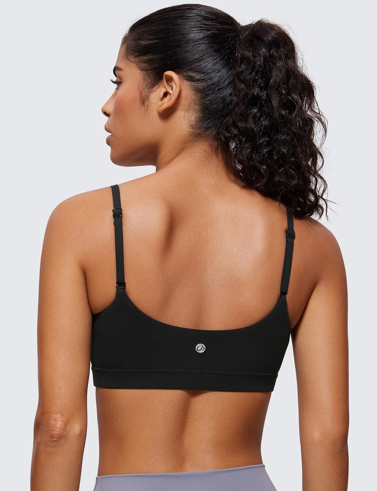 CRZ YOGA Womens Butterluxe Adjustable Spaghetti Strap Sports Bra - Scoop Neck Wireless Padded Yoga Workout Crop Top Black X-Small