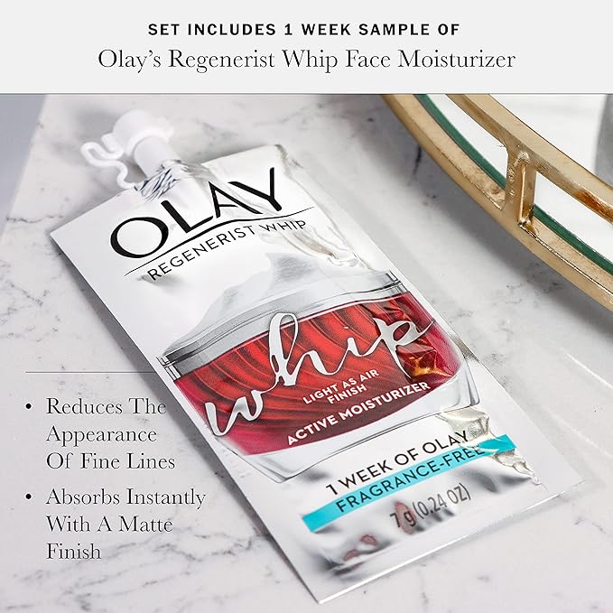 Olay Vitamin C + Peptide 24 Eye Cream, Fragrance-Free, 0.5 oz + Whip Face Moisturizer Travel/Trial Size Gift Set