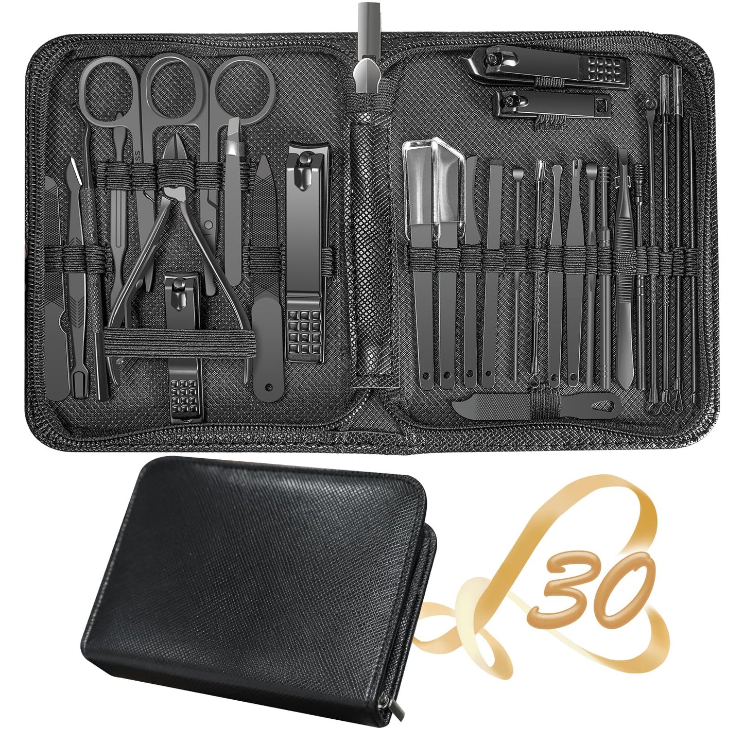 Manicure Set 30 In 1 Nail Clipper Set,Redflow Nail Clippers,Fingernail & Toenail Clippers,Manicure Tools,Pedicure Tools,Suitable