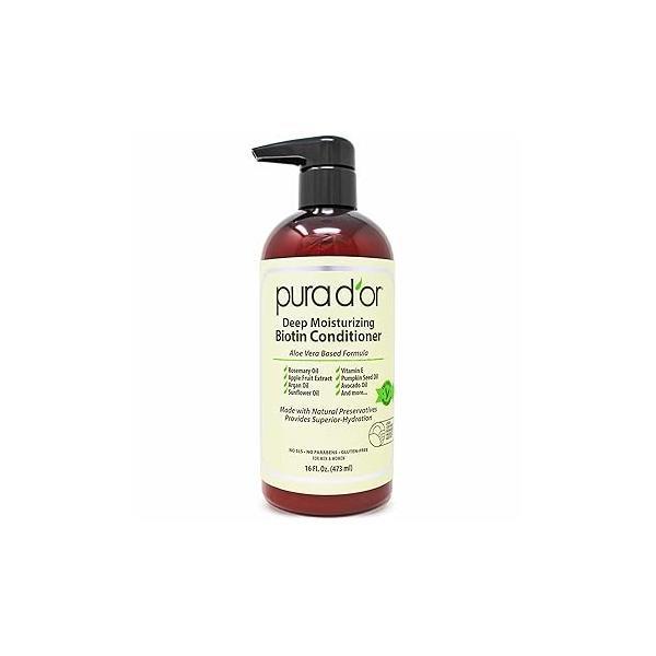 PURA D'OR Deep Moisturizing Biotin Conditioner Thickens, Softens, & Moisturizes Dry, Frizzy, Damaged Hair w/Argan Oil, Pumpkin, Rosemary, Honeysuckle, Vitamin E, Men Women, 16oz