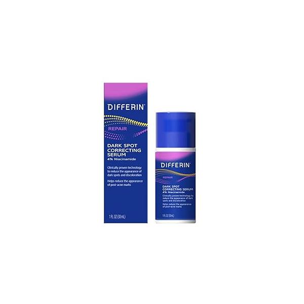 Differin Dark Spot Correcting Face Serum, Serum by the makers of Gel, Gentle Skin Care for Acne Prone Sensitive Skin, 1 oz (Packaging May Vary)