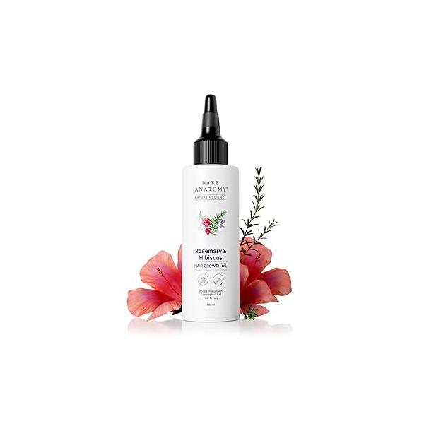 Bare Anatomy Nature x Science Rosemary Hibiscus Hair Growth Oil for Women & Men | Helps Strengthens Nourishes Scalp Controls Fall Suitable All Types-100ml