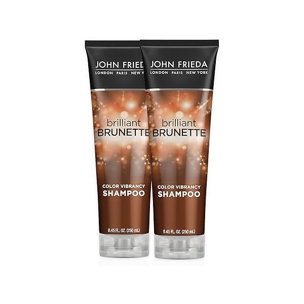 John Frieda Brilliant Brunette, Color Boosting Shampoo, Enhances and Protects Multi-Dimensional Tones, With Sweet Almond Oil to Rehydrate Replenish Dry Hair, 8.45 Oz