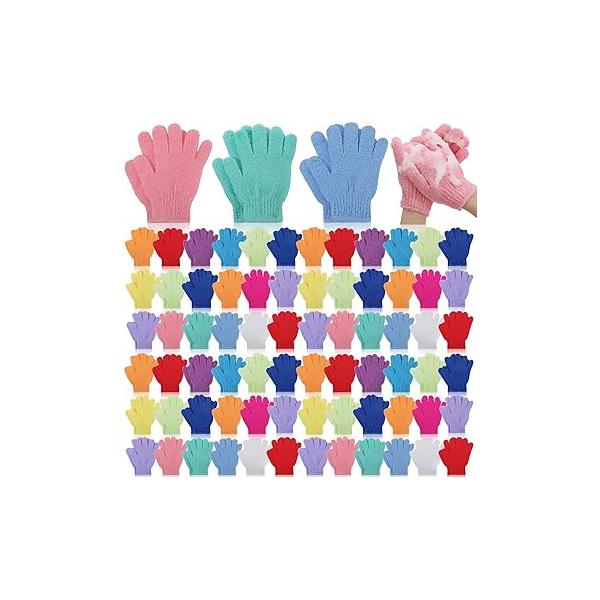 Tegeme 100 Pcs Exfoliating Gloves Bulk Double Sided Nylon Colorful Bath Shower for Men Women Beauty Spa Massage Deep Clean Body Skin Scrubber Bathing Accessories,13 Colors