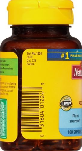 Nature Made Vitamin E 267 mg (400 IU) d-Alpha, Dietary Supplement for Antioxidant Support, 100 Softgels, 100 Day Supply