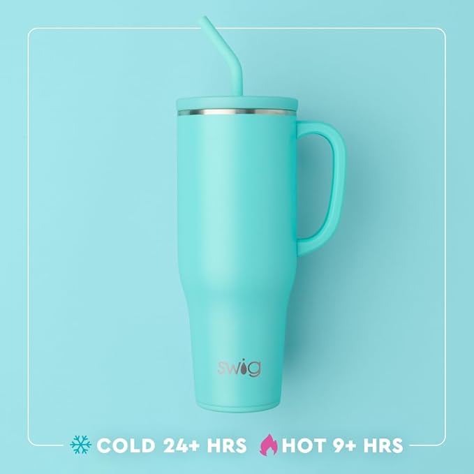 Swig Life 30oz Mega Mug, 30 oz Tumbler with Handle and Straw, Cup Holder Friendly, Dishwasher Safe, Extra Large Insulated Tumbler, Easter Basket Stuffers, Easter Gifts for Women (Bunny Trail)