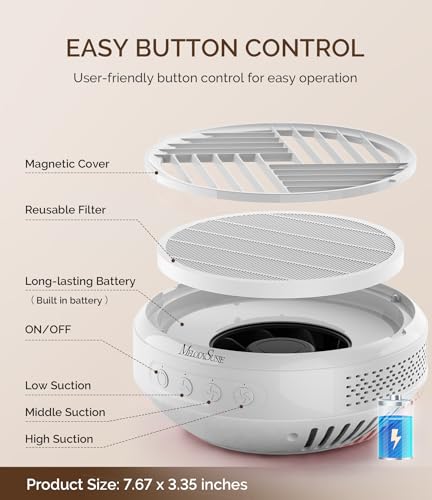 MelodySusie Cordless Nail Dust Collector,Compact Vacuum Fan Rechargeable Dust Collector with Reusable Filter,SProR Powerful Dust Suction Machine for Acrylic Gel Polish Manicure Pedicure at Salon&Home