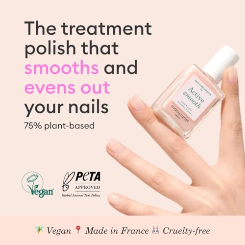 Manucurist Active Smooth 00 Nail Concealer Polish & Care - 2 in 1 Nude Nail Polish : Nail Strengthener and Growth - No Lamp - Ridge Filler for Nails - Natural Rosé Nail Polish