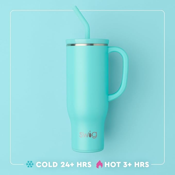 Swig Life 30oz Mega Mug, 30 oz Tumbler with Handle and Straw, Cup Holder Friendly, Dishwasher Safe, Extra Large Insulated Tumbler, Stainless Steel, Birthday Gifts for Women (Make a Wish)