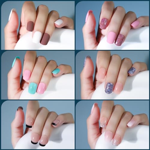 FANDAMEI Press on Nails, 24 Colors 576PCS Press on Nails Short Square Matte Glossy. Glitter Press on Nails Short Round. Natural Fit Lightweight Fake Nails Natural for Nail Art