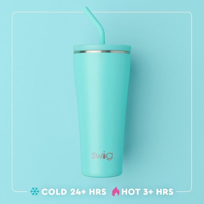 Swig Life 32oz Straw Tumbler, Travel Coffee Tumbler with Lid, Cup Holder Friendly Travel Coffee Mug, Stainless Steel, 32 oz Reusable Insulated Coffee Mug (Saturdays In Clemson)