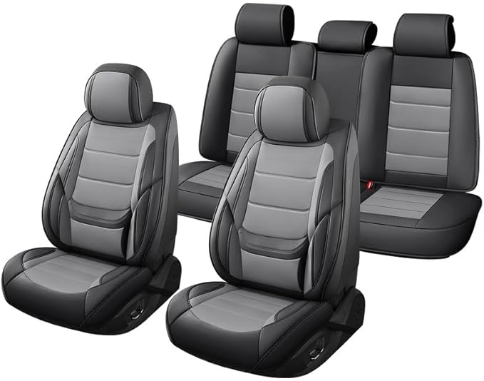 Car Seat Covers Custom Fit for Chevrolet/Chevy Volt 2010-2019 , Premium Faux Leather Waterproof Car Seat Protectors with Lumbar Support, Breathable Anti-Slip Easy to install(Black&Gray,Full set)
