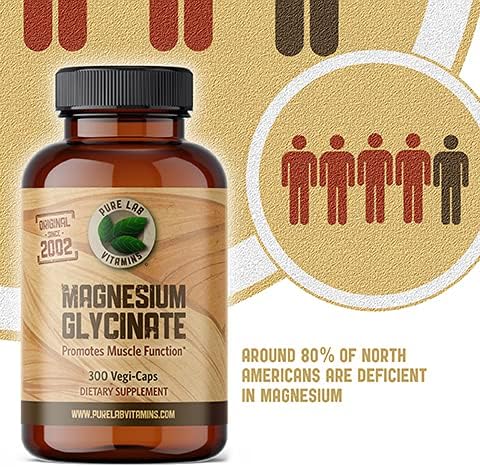 Magnesium Glycinate 165mg/caps (3 caps/Day for 500mg) - 300 caps - Magnesium Supplement from Canada - Magnesium Pills Supplement - Magnesio Glycinate Capsule Made in Canada
