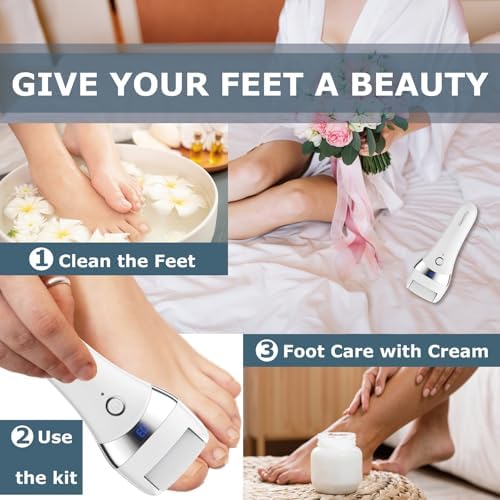 Electric Foot Callues Remover - FSA&HSA Eligible, Portable Electric Foot Files with 3 Heads, Rechargeable Feet File for Foot Care, Waterproof Deadskin Remover, Pedicure Tool for Dry and Crack Feet
