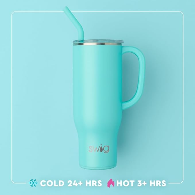 Swig Life 30oz Mega Mug, 30 oz Tumbler with Handle and Straw, Cup Holder Friendly, Dishwasher Safe, Extra Large Insulated Tumbler, Stainless Steel Water Bottle (Teacher Life)