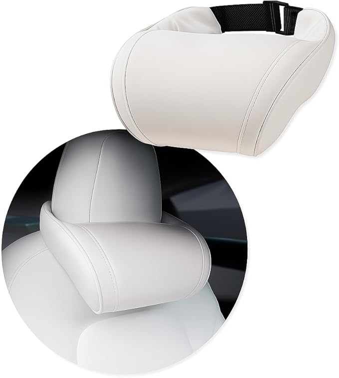 Car Headrest Neck Pillow Support Memory Foam Ergonomic Design Accessory for Driving Seat Fatigue Relief Compatible with Model S X 3 Y & Cybertruck - 1 Piece