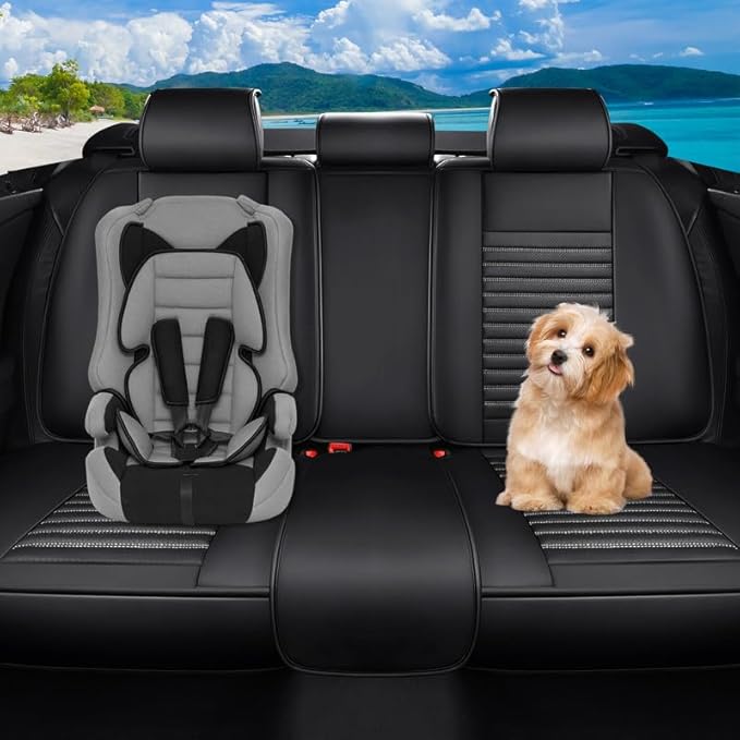 Car Seat Covers Full Set Fit for Toyota Matrix 2003-2014, Premium Faux Leather Car Seat Protector,Breathable Anti-Slip Full Wrapping Edge Seat Covers(Black&White,Full Set)