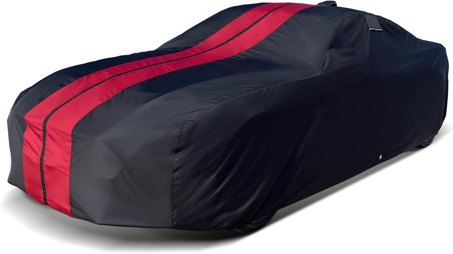 iCarCover Custom Car Cover for Pontiac Catalina (1950-1958) Waterproof All-Weather Rain Snow UV Sun Protector Full Exterior Indoor Outdoor Car Cover (Stripe - Black/Red)