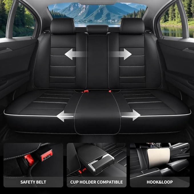 Car Seat Covers Full Set Custom Fit for Buick Regal 2009-2020-Luxury Leather with Lumbar Support, Breathable, Waterproof, Anti-Slip, Durable, Easy to Install (Black&White,Full Set)