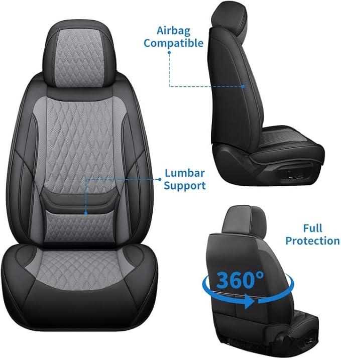 Car Seat Covers Full Set Custom Fit for Buick Verano 2012-2017 - Premium Faux Leather with Lumbar Support | Breathable, Waterproof, Anti-Slip, Durable (Black&Gray,Full Set)