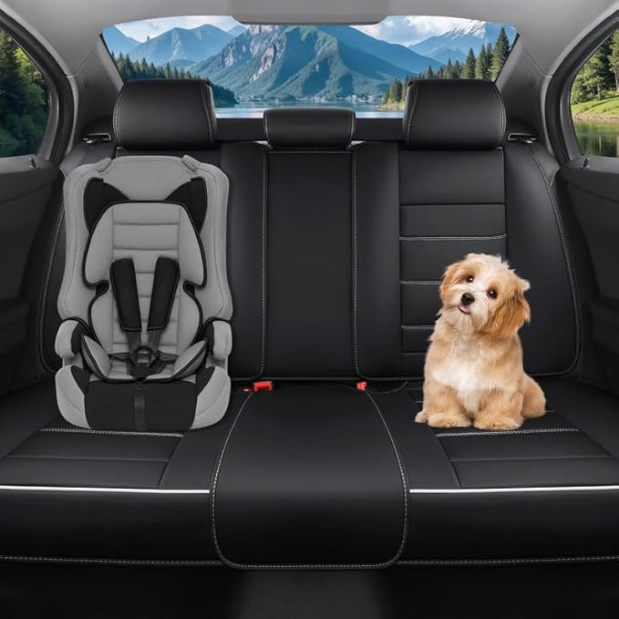 Car Seat Covers Full Set Custom Fit for Chevrolet/Chevy Malibu 2000-2025 2026-Premium Faux Leather with Lumbar Support, Breathable, Waterproof, Anti-Slip, Easy to Install (Black&White,Full Set)