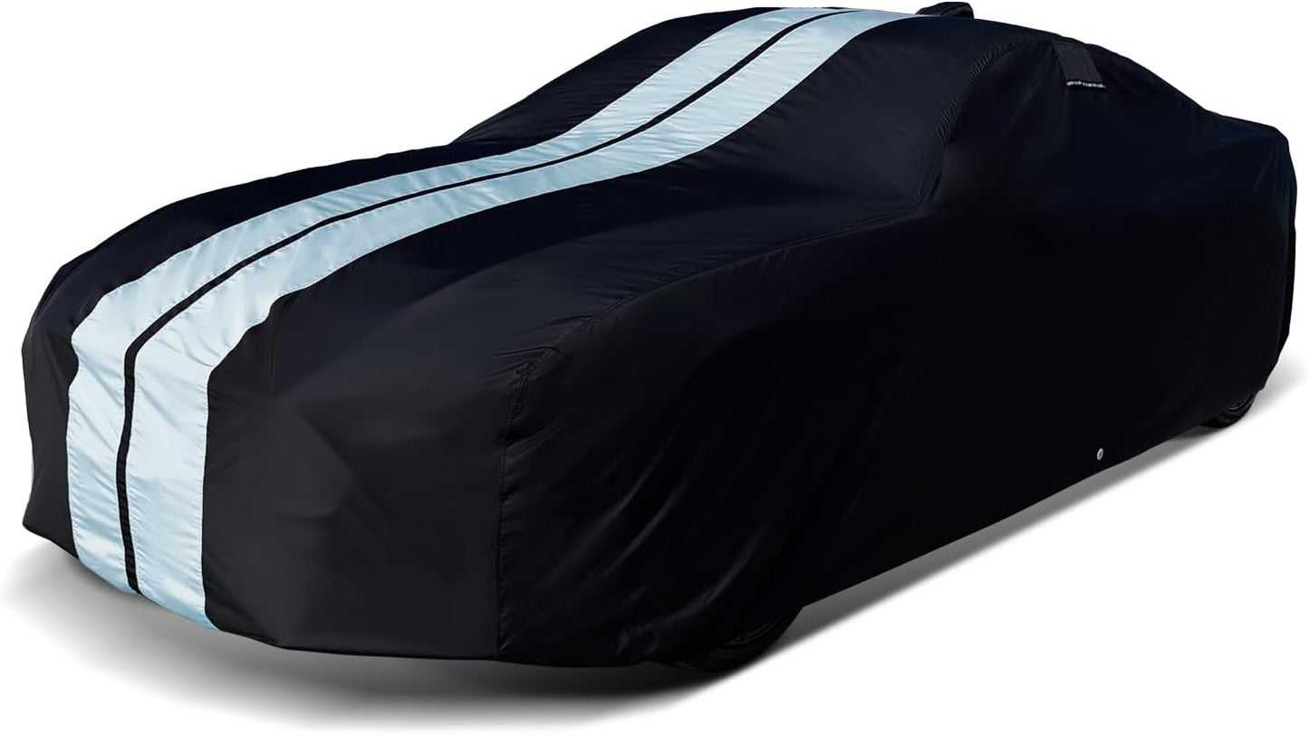 iCarCover Custom Car Cover for Pontiac Catalina (1950-1958) Waterproof All-Weather Rain Snow UV Sun Protector Full Exterior Indoor Outdoor Car Cover (Stripe - Black/Gray)