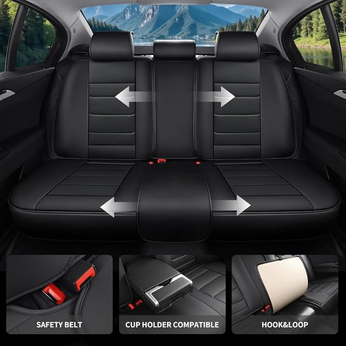 Car Seat Covers Full Set Custom Fit for Ford Explorer 2001-2025 2026 - Premium Faux Leather with Lumbar Support, Waterproof, Breathable, Anti-Slip, Easy to install &Protectors (Black, Full Set)