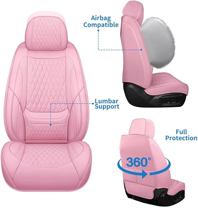 Car Seat Covers Full Set Custom Fit for Chevrolet/Chevy Cruze 2011-2019 - Premium Faux Leather with Lumbar Support | Breathable, Waterproof, Anti-Slip, Durable (Pink,Full Set)