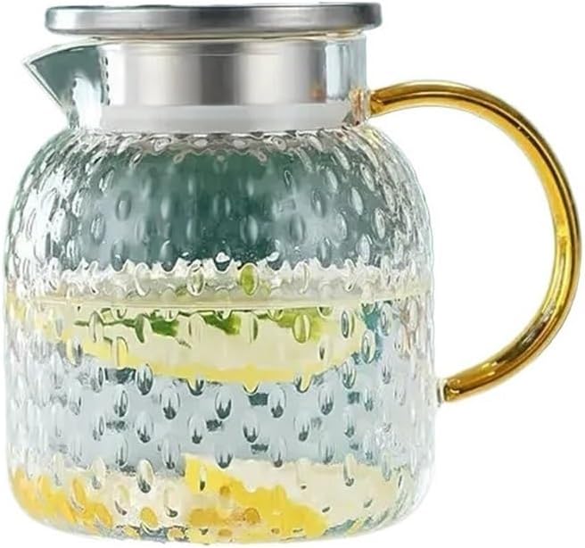 iced Tea Pitcher Glass Water Pitcher with Filter Lid and Pouring Spout Heat Resistant Glass Carafe for Hot Cold Beverages Homemade Ice Tea Bottle Juice Jug(1L)