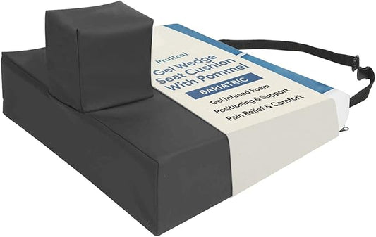 Gel Wedge Seat Cushion with Pommel, Bariatric 24" x 18" x 4" - 2" - Better Posture and Hip Positioning - High Density Foam and Pressure Redistribution Gel and Back, Tailbone, and Coccyx Support