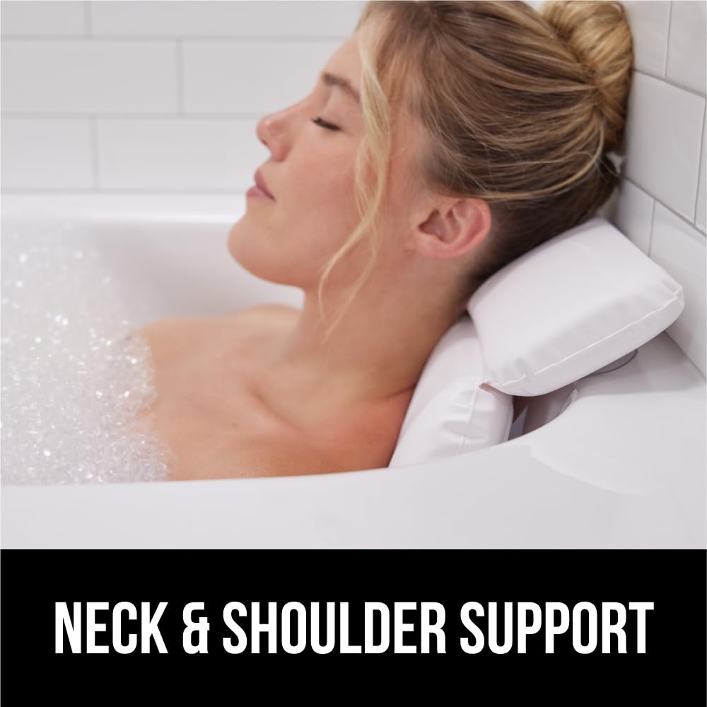 GORILLA GRIP Bath Pillow for Tub, Improved Suction Cups, Luxury Bathtub Pillows, Headrest for Neck and Back Support, Relaxing Home Spa, Hot Tubs and Bathroom Essentials, Gifts for Women, 2 Panel White