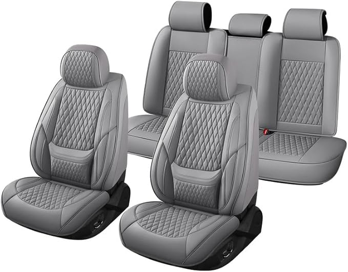Car Seat Covers Full Set Custom Fit for Mercury Mountaineer 1997-2010 - Premium Faux Leather with Lumbar Support | Breathable, Waterproof, Anti-Slip, Durable (Gray,Full Set)