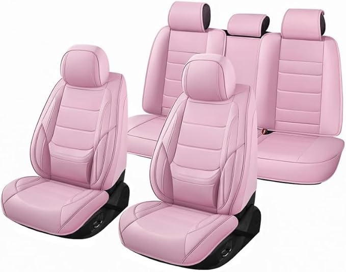 Car Seat Covers Full Set Fit for Buick Verano 2012-2017, Premium Faux Leather Waterproof Car Seat Protectors with Lumbar Support, Breathable Anti-Slip Easy to Install(Pink,Full Set)
