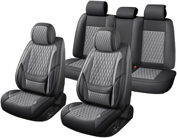 Car Seat Covers Full Set Custom Fit for Pontiac G6 2004-2010 - Premium Faux Leather with Lumbar Support | Breathable, Waterproof, Anti-Slip, Durable (Black&Gray,Full Set)