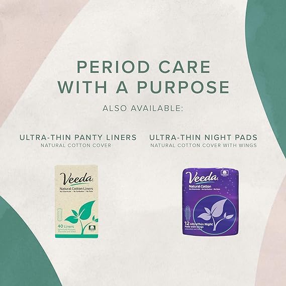 Veeda Natural Cotton Day Pads for Women - Heavy Flow Absorbent Ultra-Thin Feminine Pads with Wings - Hypoallergenic Period pads - Unscented & Chlorine free Sanitary Napkins - 168 Count