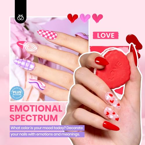 Beetles Gel Nail Polish Set - 69PCS 60 Colors Gel Polish Kit Base Coat Glossy & Matte Top Coat Soak off Emotional Spectrum Collection Red Black Nude White Neon All Seasons Gifts for Women