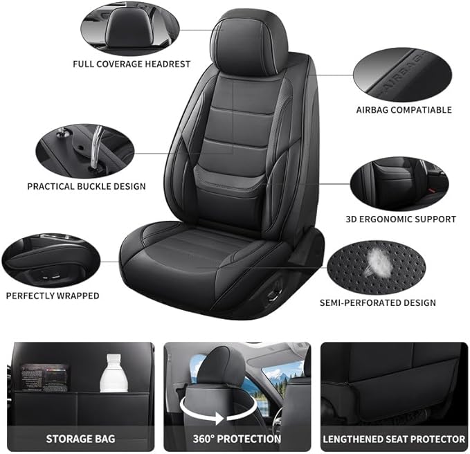 Car Seat Covers Full Set Fit for Buick Envision 2016-2026, Premium Faux Leather Waterproof Car Seat Protectors with Lumbar Support, Breathable Anti-Slip Easy to Install(Black,Full Set)
