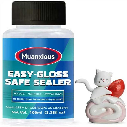 Muanxious Air Dry Clay Glaze — No-Tack High Gloss Waterproof Clear Varnish & Sealant, ASTM D-4236, Low Odor, Anti-Yellowing, 100ml (3.38 fl oz)