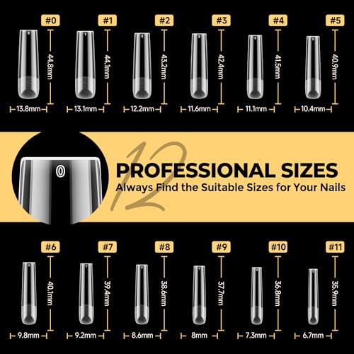 UNA GELLA Extra Long Tapered Sqaure Nail Tips, Pre-buffed 240Pcs Square Gel Nail Tips No C Curve XXL Long Square Press on Nails Full Cover Straight for Nails Extension Home DIY Salon 12 Sizes