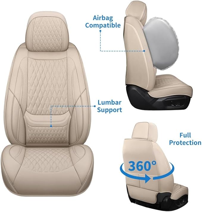 Front Seat Car Seat Covers Custom Fit for Saturn Ion 2003-2010 - Premium Faux Leather with Lumbar Support | Breathable, Waterproof, Anti-Slip, Durable (Beige,Front Seat)
