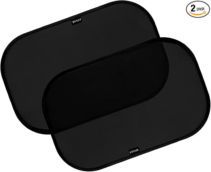 Car Window Shades for Baby 19” x 12” (2 Pack) Cling, Blocks 99.98% UVR, Sun Shade Blocker, Glare Shield Protection, Side Car Window Screens, Mesh Window Shades for Baby, Black