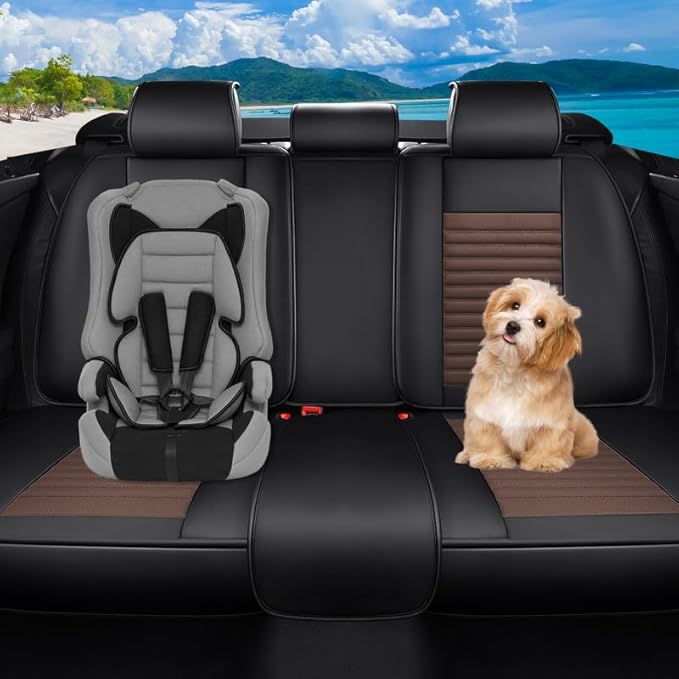 Car Seat Covers Full Set Fit for Toyota Matrix 2003-2014, Premium Faux Leather Car Seat Protector,Breathable Anti-Slip Full Wrapping Edge Seat Covers(Black&Brown,Full Set)