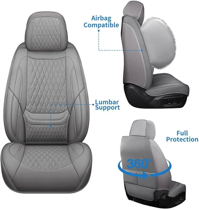 Car Seat Covers Full Set Custom Fit for Chevrolet/Chevy Spark 2012-2022 - Premium Faux Leather with Lumbar Support | Breathable, Waterproof, Anti-Slip, Durable (Gray,Full Set)