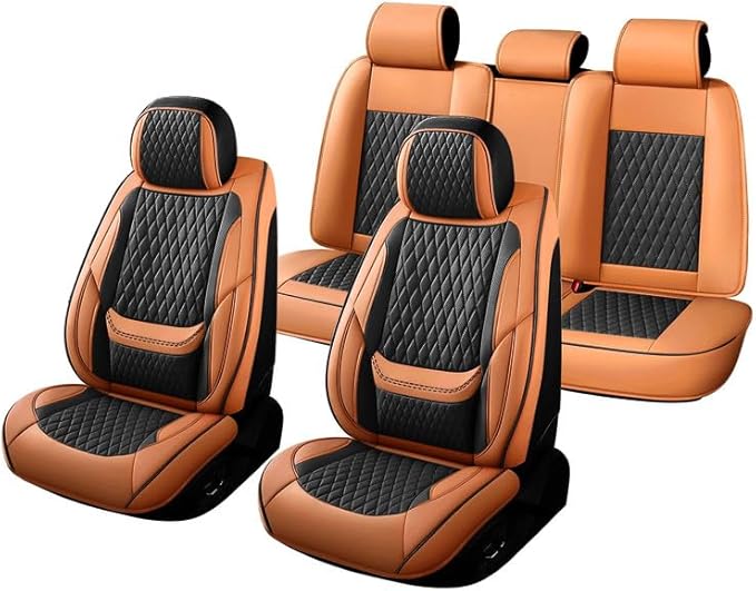 Car Seat Covers Full Set Custom Fit for Chevrolet/Chevy Trailblazer 2021-2026 - Premium Faux Leather with Lumbar Support | Breathable, Waterproof, Anti-Slip, Durable (Black&Brown,Full Set)