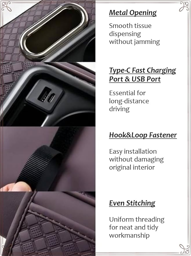 2026 Enhanced Car Center Console Armrest Cushion with USB& Type-C Charging, PU Leather Console Pad with Cup Holders, Storage& Tissue Outlet for Most Vehicles (Flat Version, Black-Red line)